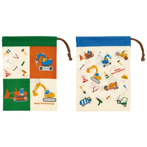 Skater Children's Lunch Bags, Set of 2, 15x20cm, Drawstring, Lunch Bags, Made in Japan, Working Vehicles, KB63W-A