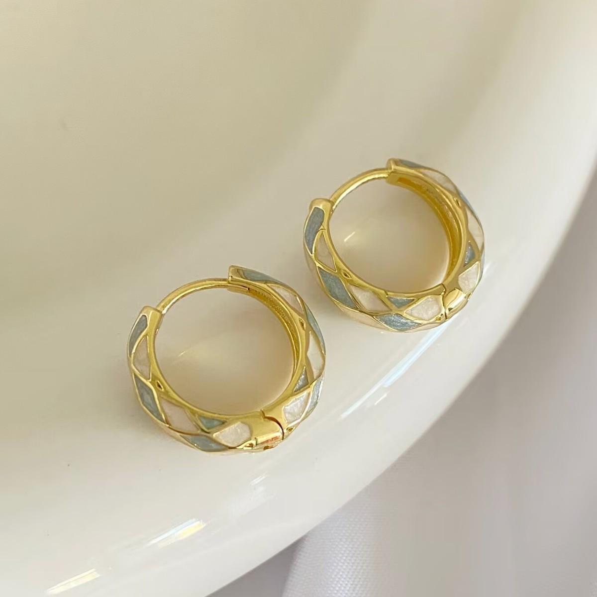 French Colorful Rhombus & Round Drop Earrings - Sweet, Fresh, High-End Versatile Design