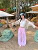 Korean Style High Waist Striped Wide-Leg Pants for Women - Spring & Autumn 2025