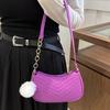 Women'S Chic Shoulder Bag with Pom-Pom Charm - Stylish Quilted Pink Handbag, Fixed Strap, Zip Closure, Polyester Lined