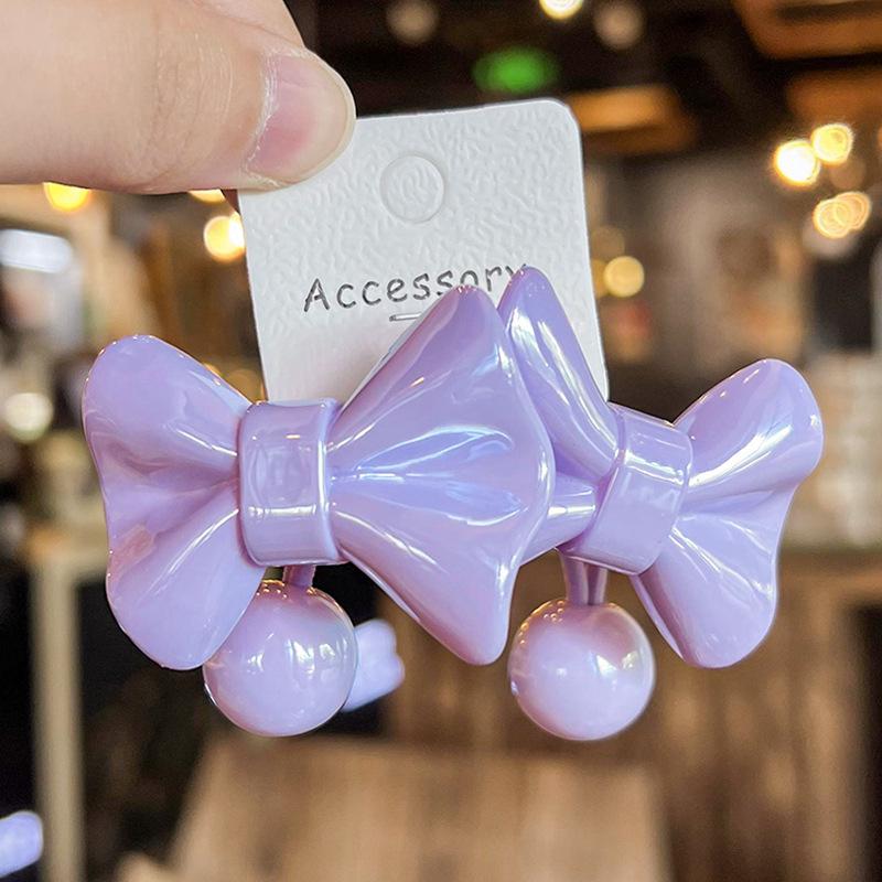 Korean Pink Rose Bow Hair Clip  for Women Vintage Elegant Solid Color Side Clip Duckbill Clip Barrettes Hair Accessories