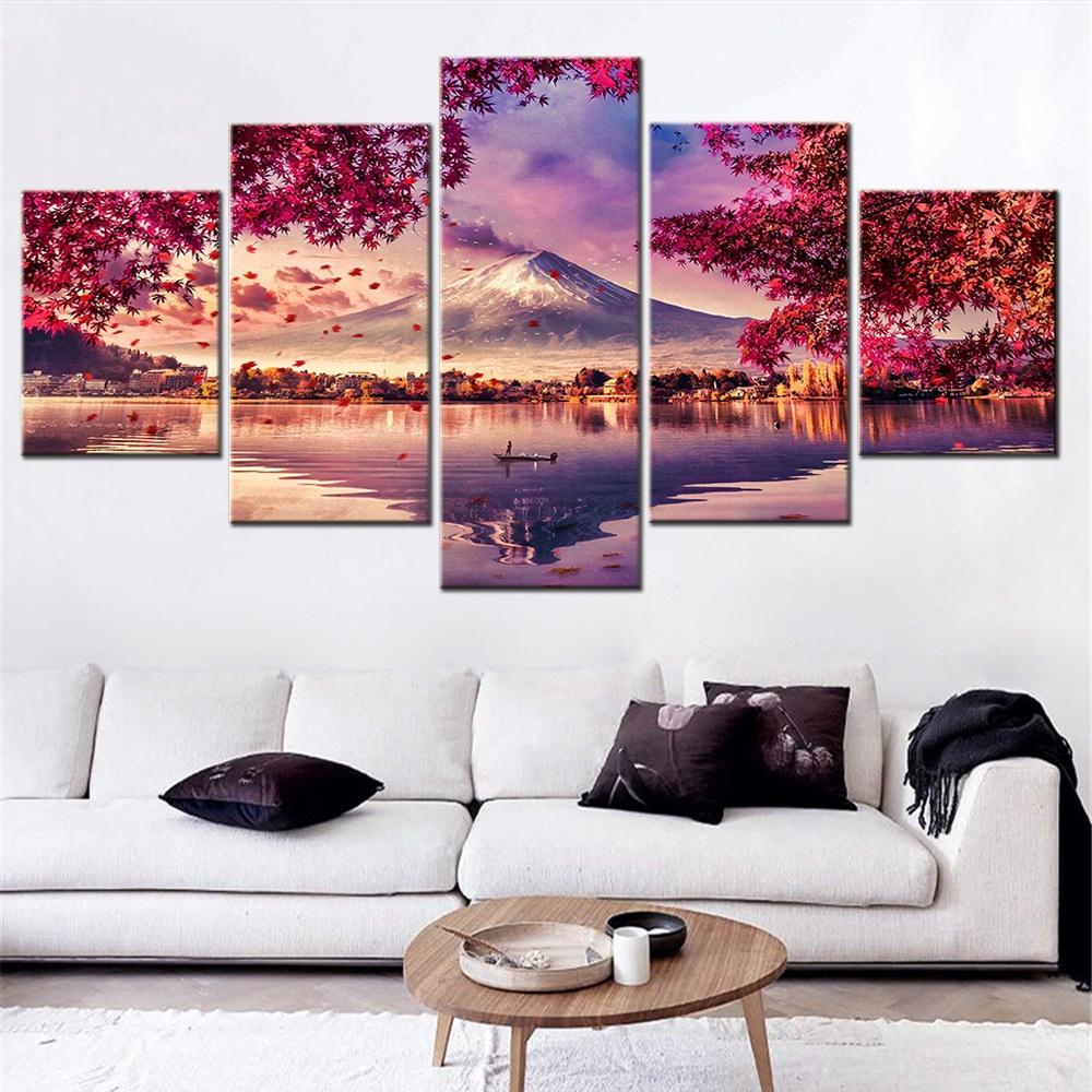 

5 Pieces Wall Art Canvas Prints Landscape Poster Painting Fuji Fugaku Japan Honshu Home Decor Picture For Living Room Artwork 20x35 20x45 20x55cm