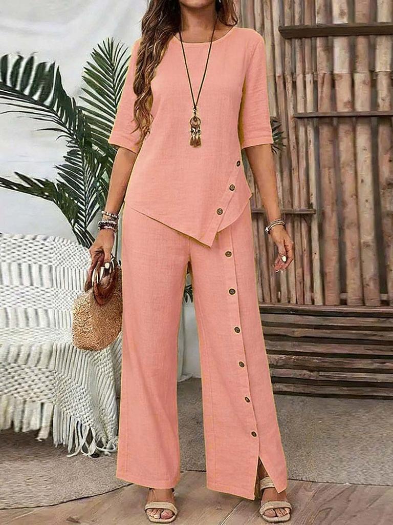 Women's  Asymmetrical Top and Wide Leg Pants Set