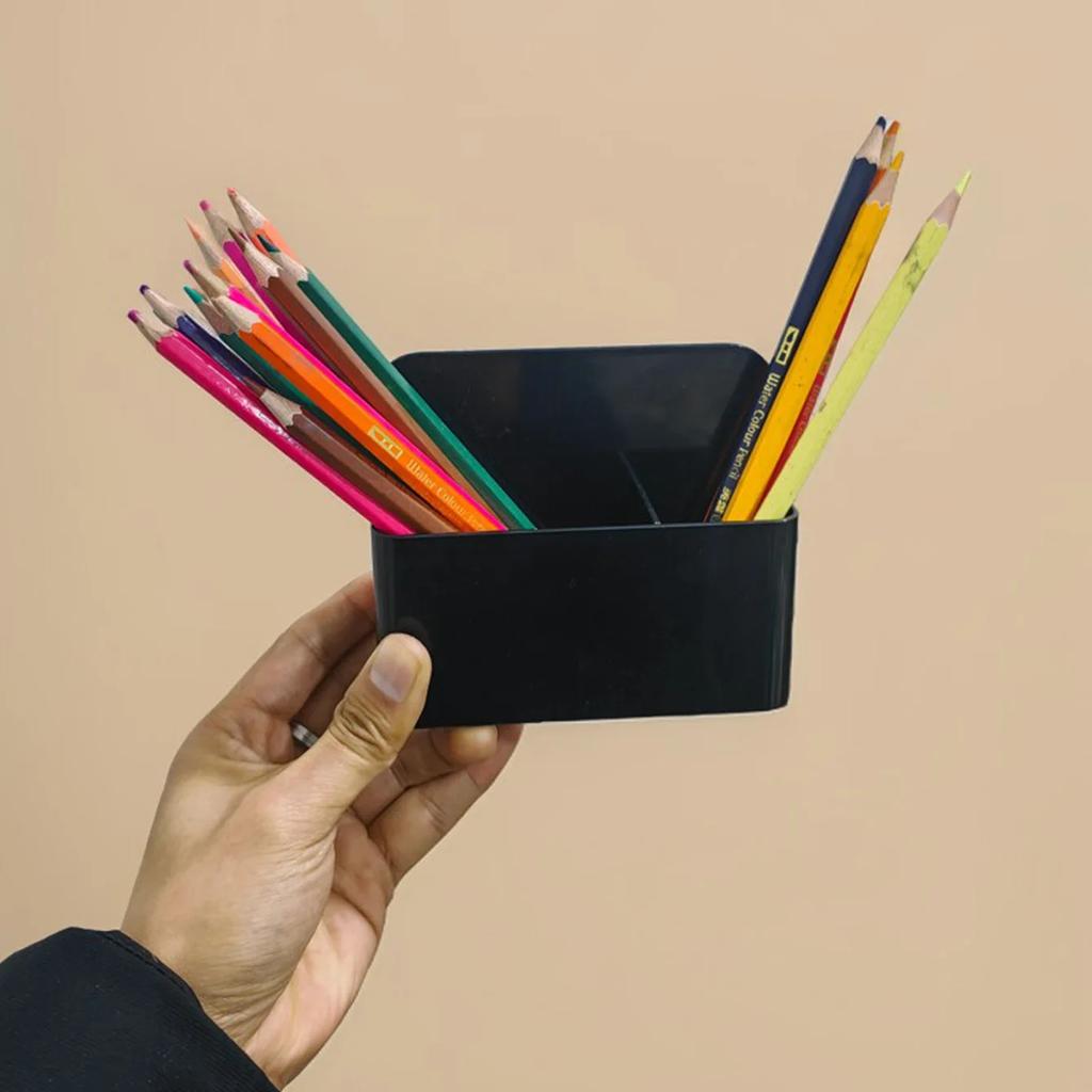 Black Plastic Mini Magnetic Whiteboard Pen Holder,Chalk,Crayon Storage Box,Multifunctional Stationery Separated Storage Pen Box