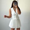 Western Style New Fashion Casual Sleeveless Vest Pleated Skirt Two-Piece Tank Top and Skirt Set