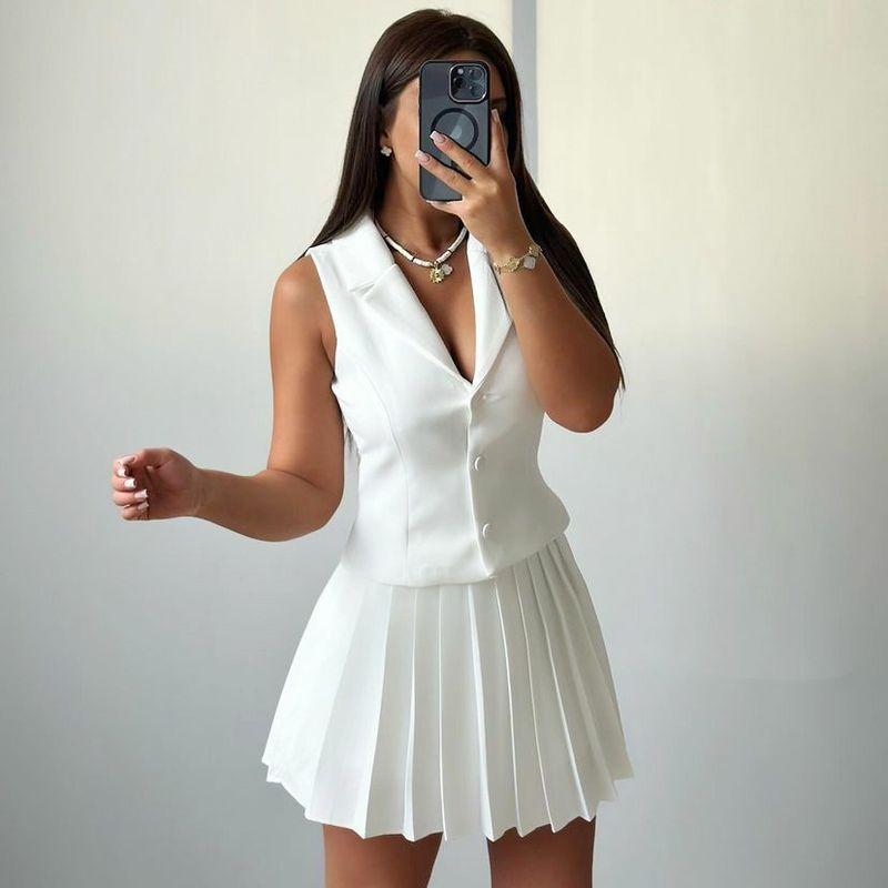 Western Style New Fashion Casual Sleeveless Vest Pleated Skirt Two-Piece Tank Top and Skirt Set