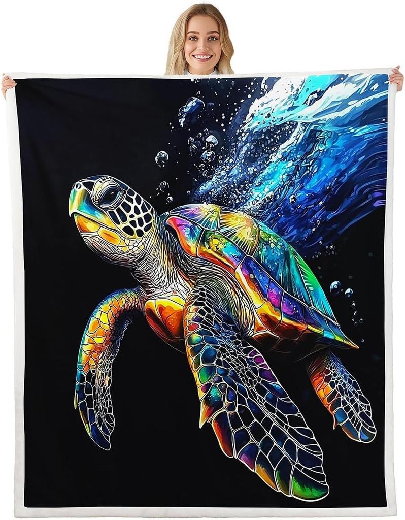 GUOYU Blanket Japanese Wave Fleece Throw Blanket Queen Japanese Style Plush Blanket for Boys Girls Teens Ocean Wave Sherpa Blanket Sea Waves