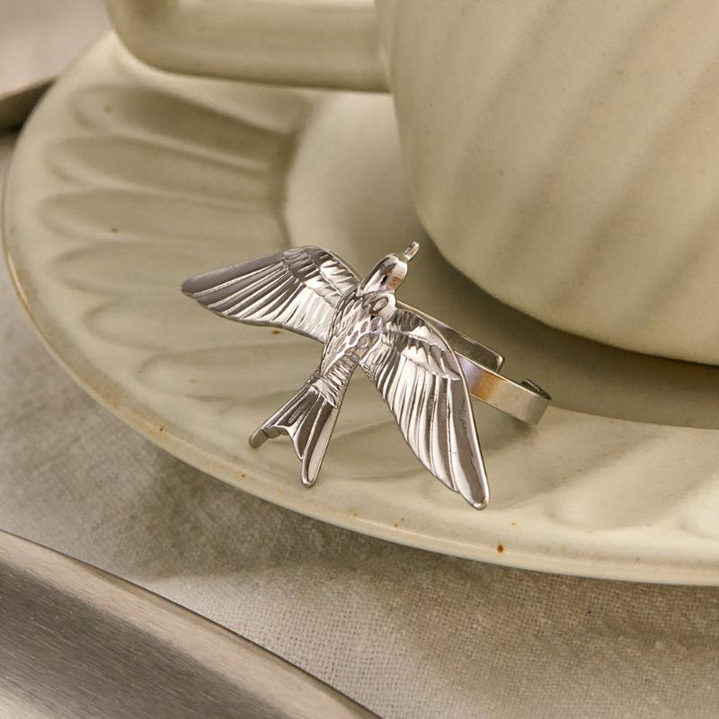 

Кольца открытые из титановой стали с голубем мира, женские, регулируемые, в панк-стиле, высококачественные, в ретро-стиле, не тускнеющие, ювелирный аксессуар