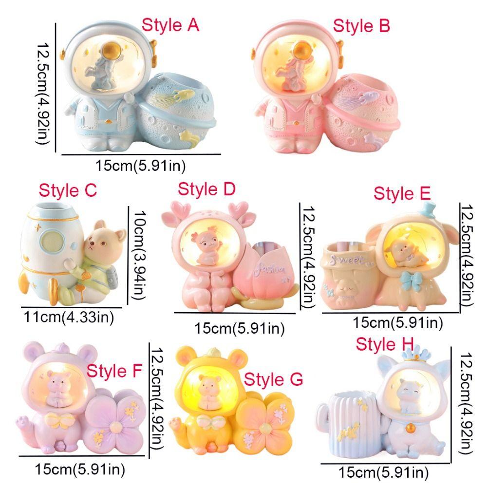 Decorative Astronaut Pen Holder Cartoon Makeup Brush Holder LED Night Light  Office