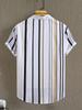 Men'S Hawaiian Casual Vacation Striped Button-Up Short Sleeve Shirt