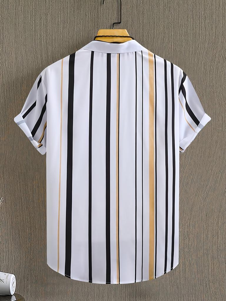 Men'S Hawaiian Casual Vacation Striped Button-Up Short Sleeve Shirt