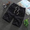 Summer Shorts Men Fitness Sport Elastic Waist Drawstring Shorts Men's Beach Pants Calf-length Design Fish Bone Printing Male