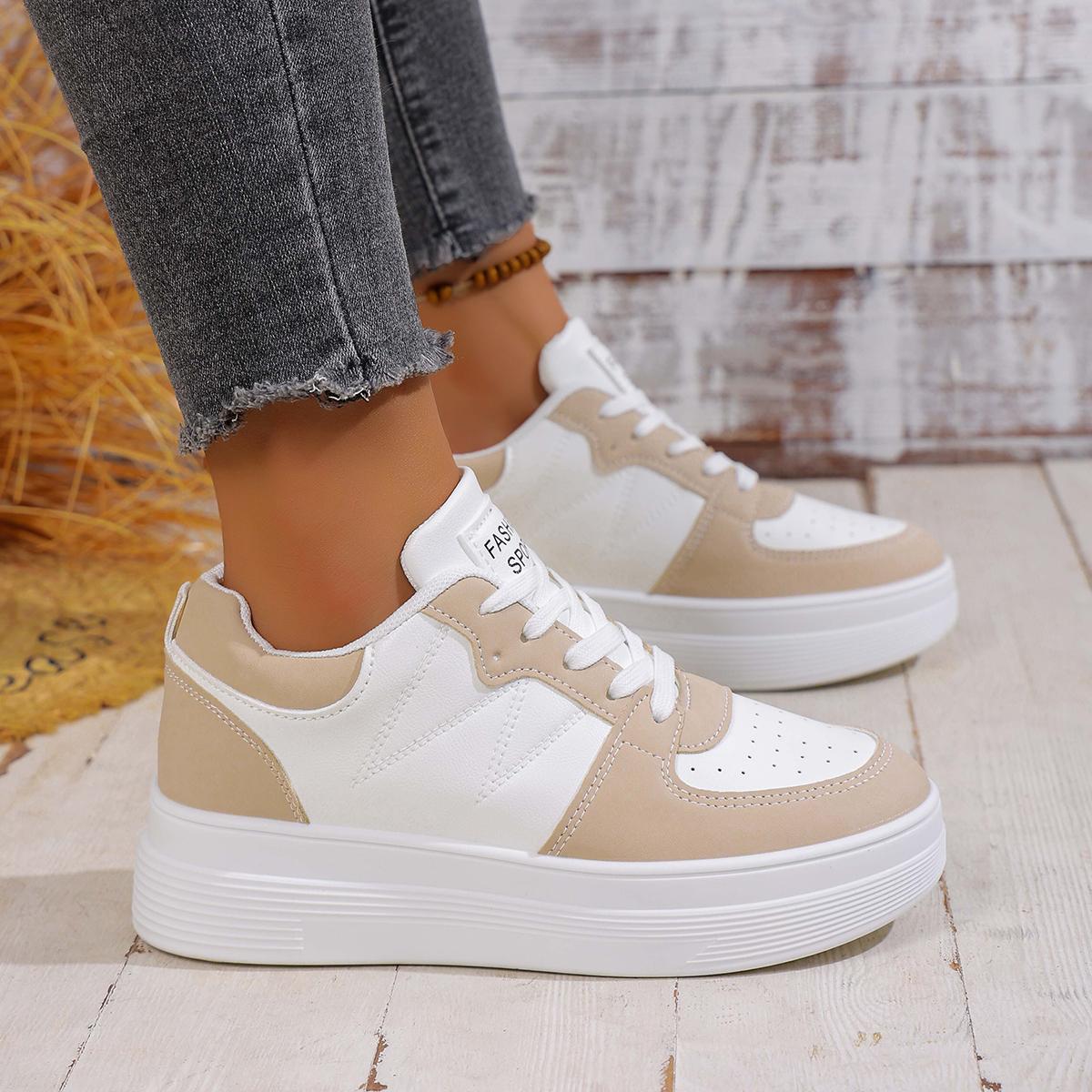 

Модные женские кроссовки 2025 Новые кроссовки в корейском стиле Толстая подошва Увеличивающие рост Спортивная обувь Женские повседневные кроссовки из ПУ кожи с низким верхом 43 бежевый