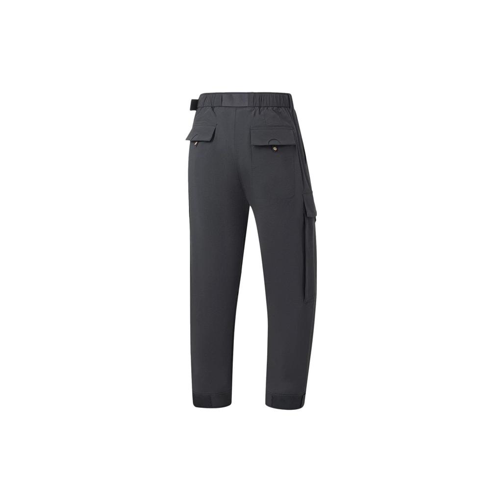 Li Ning X Jackie Chan Collaboration Kung Fu Series Solid Color Logo Cuff Loose Casual Long Pants Men Bottoms Charcoal-Black AKXT039-1