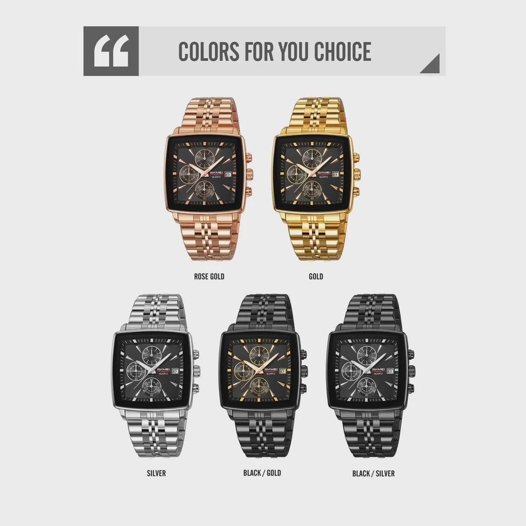 SKMEI Stainless Steel Strip Quartz Watch Men Business Wristwatch Fashion Waterproof Stopwatch Male Wristwatches