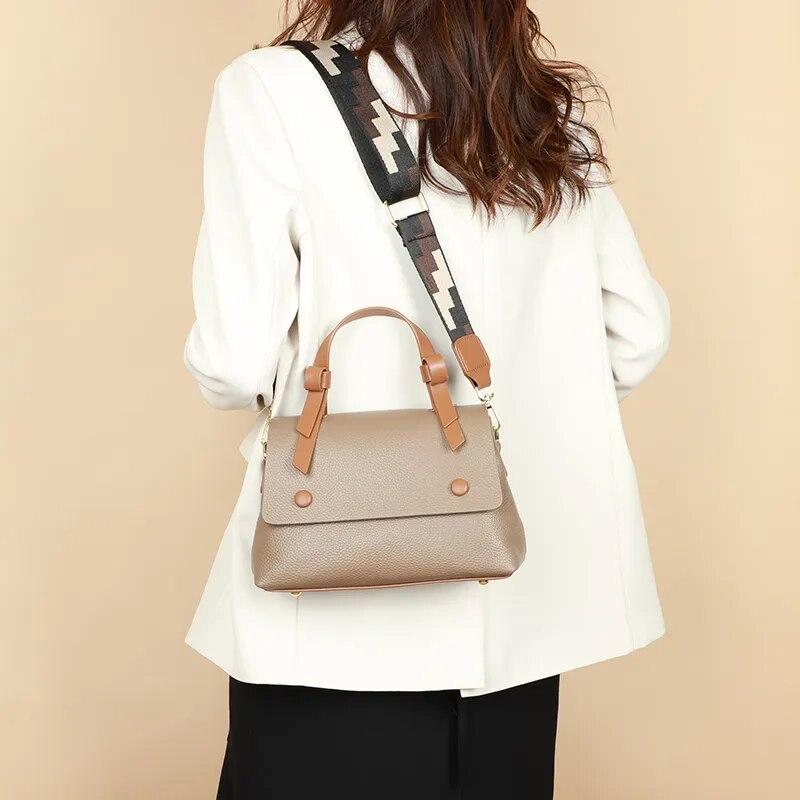 Genuine Leather Women Cowhide Tote The New Quality Leather Female Designer Handbag High Capacity Flap Shoulder Crossbod Bag