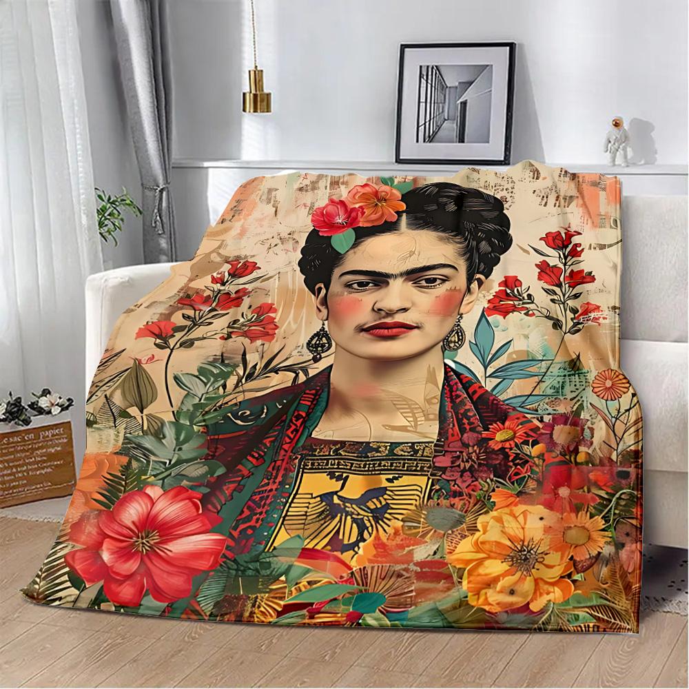 Cartoon F-Frida Printed Blanket Picnic Blankets Warm Blanket Soft and Comfortable Blanket Home Travel Birthday Gift