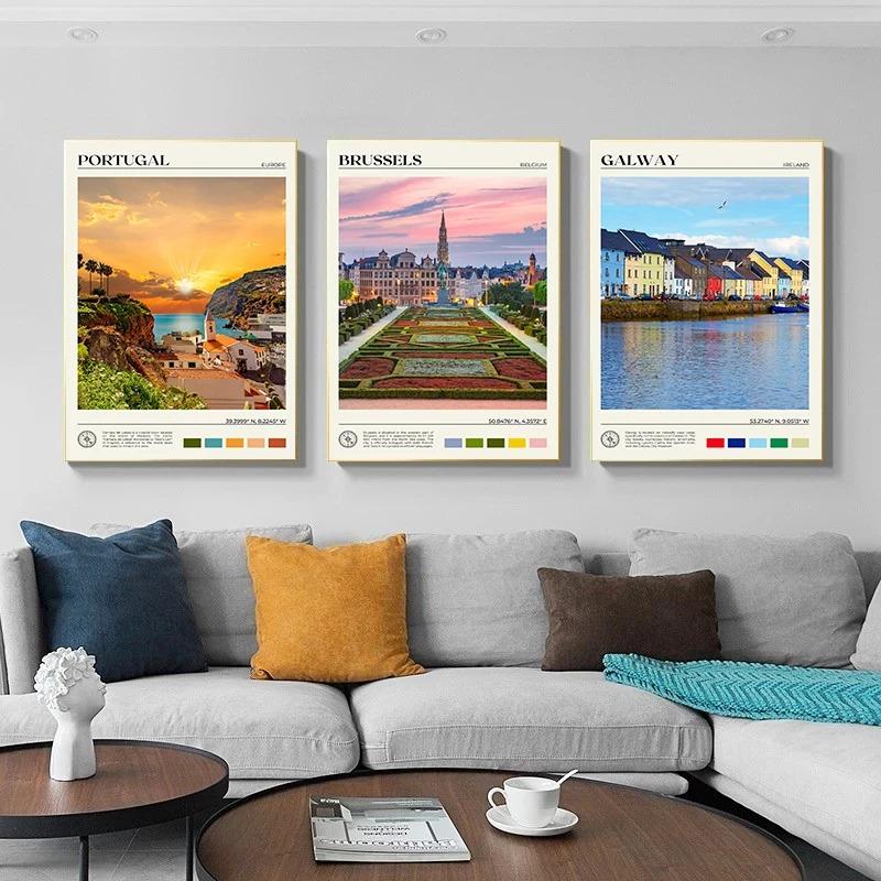 European City Travel Poster Galway North Macedonia Stockholm Iceland Canvas Painting Brussels Wall Art Picture Office Home Decor