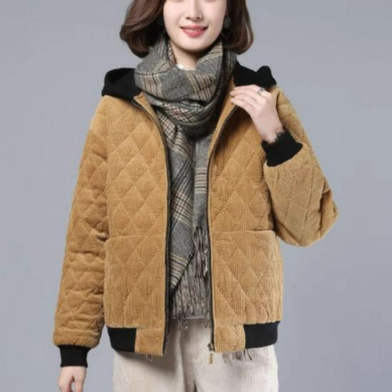 

Женская стеганая куртка в клетку аргайл из вельвета - Короткий стиль 2024 Зимняя коллекция M for 50-60 kg жёлтый