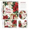 1/4pcs Merry Christmas Winter Shower Curtain Set, Ball Poinsettia Gift Box Bow Vintage Red Green Shower Curtain for Christmas