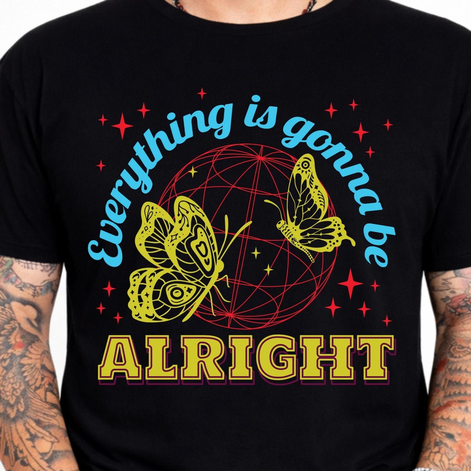 Everything Gonna Be Alright Butterfly Motivational Positive Quote Graphic Tee. M