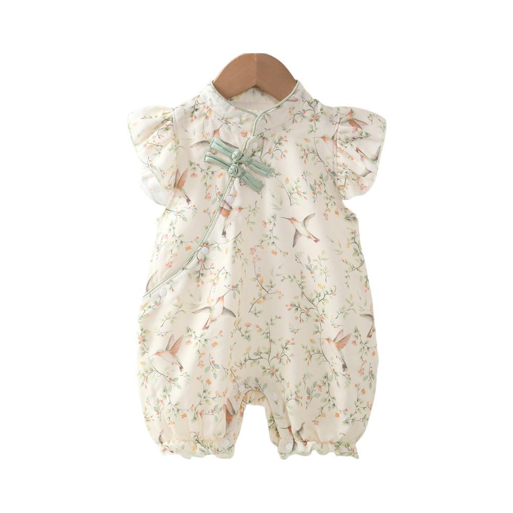 Summer New Baby Clothing Chinese Style Thin Short Sleeve Jumpsuit Cool and Breathable Baby Girl Clothing