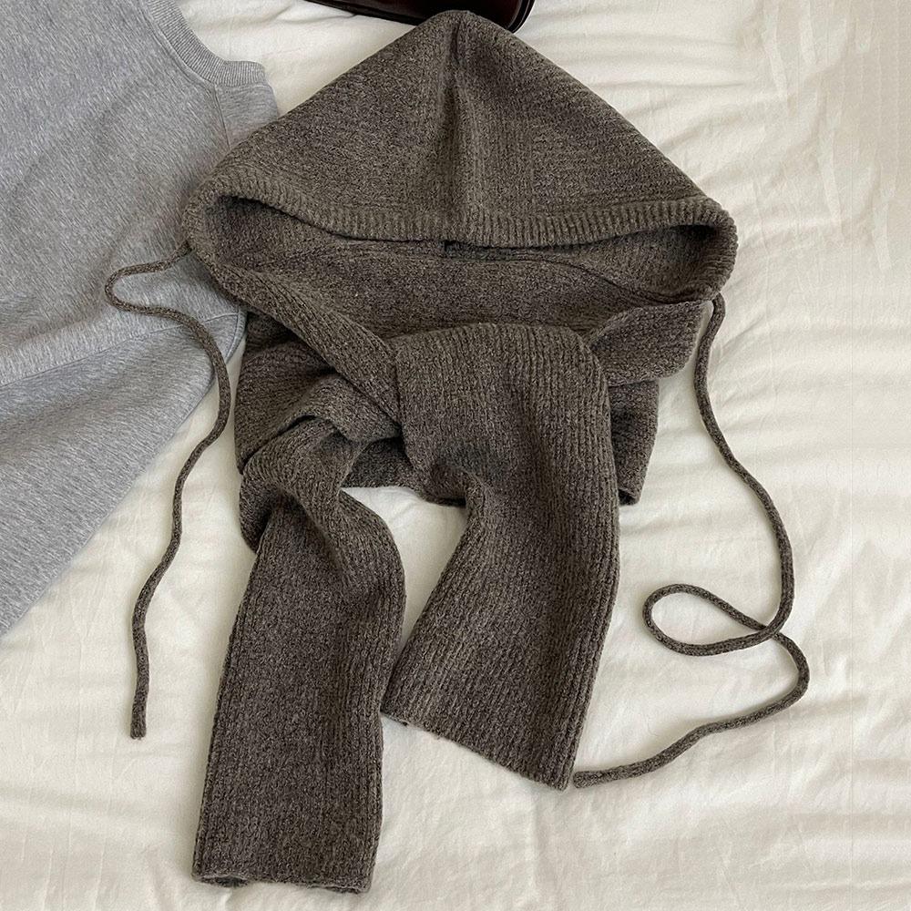 

One-piece Balaclava Thickened Knitted Hat Retro Bonnet Beanies Women Accessories кофейный