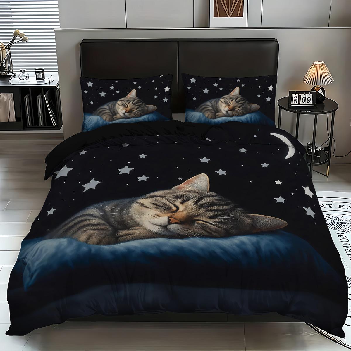 

Black Sleeping Cat 3D Printed Bedding Set Comfortable Duvet Cover Set King Queen Twin Single Size Birthday Gift Bedroom Decor EU Single 135x200cm