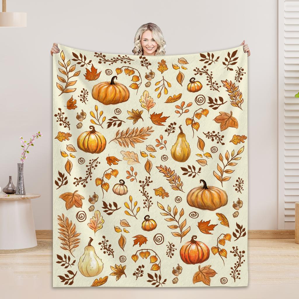 The Festival Pumpkin Harvest in Autumn Flannel Blankets Bed Blankets Are Soft and Comfortable, Suitable for Decoration and Gift