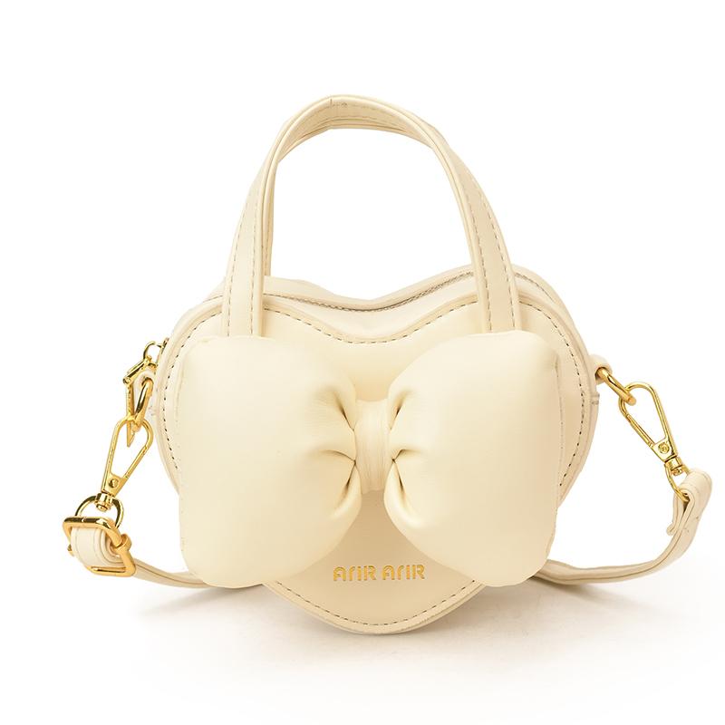 Fashion Solid PU Sweet Bowknot Handbag Cute Heart Shape Bow Mini Crossbody Bag Hot Sale Personality Shoulder Bag for Women Girls