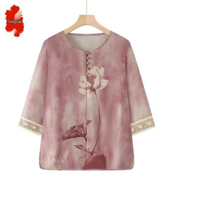 Elderly Women's Plus Size Chiffon Floral T-Shirt