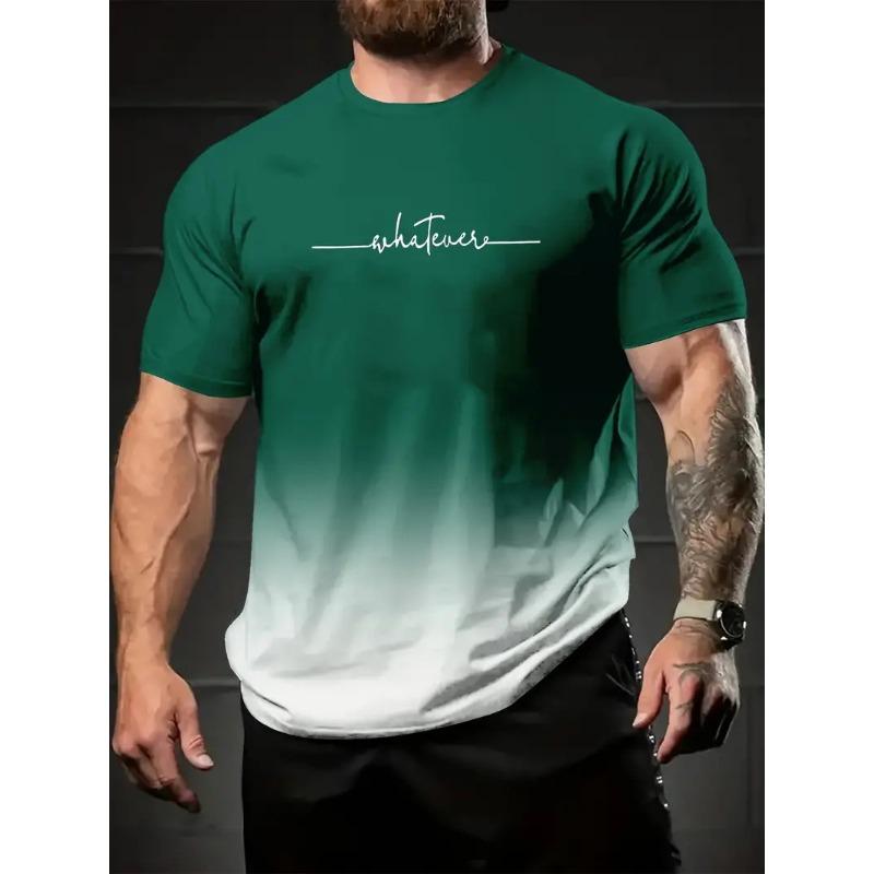 Summer Round Neck 3D Gradient letters Print Top Fashionable Casual Short Sleeved Men's T-shirts