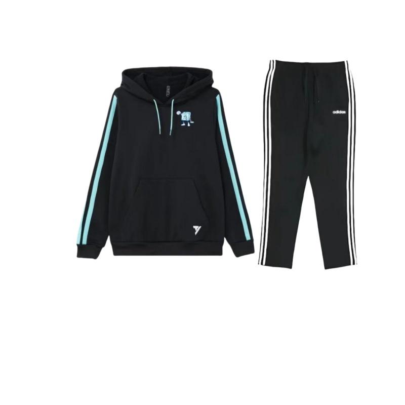 

Adidas Color Block Striped Basketball Hoodie Pullover American Vintage Long Sleeve Drawstring Pants Casual Sports Suit Unisex suit Black DU0456+HB3125 S
