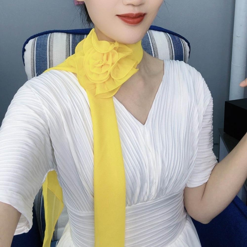 Versatile Chiffon Scarf Flower Neckerchief Sweet Floral Scarf Shawl  Women