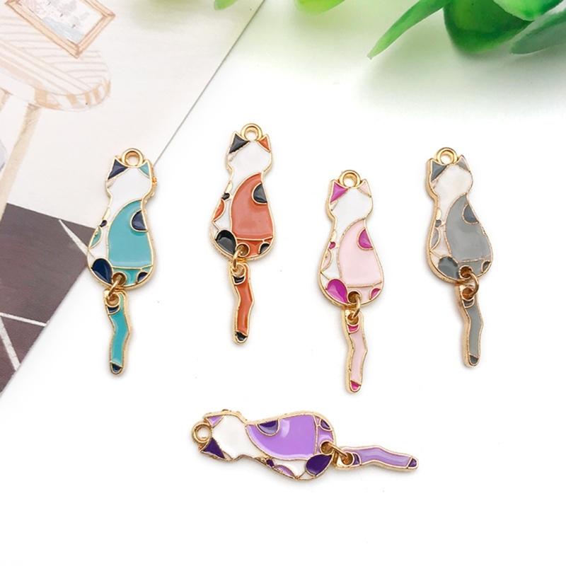 10Pcs Metal Kitten Charm Cartoon Cute Colored Cat Pendant Dangle Jewelry Making Accessory for DIY Necklace Earrings