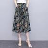 Summer Wide Leg Pants Women Ethnic Style Elastic High Waist Print Pants Female Casual Summer Calf-Length Pants Skirts
