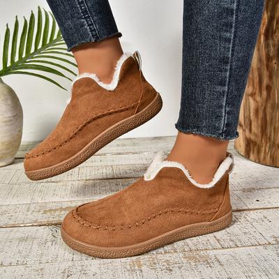 Winter Neue Damenmode Lässig Bequem Plus Samt Runde Zehe Einfarbig Stiefeletten Frau Wildleder Warm Kurze Stiefel