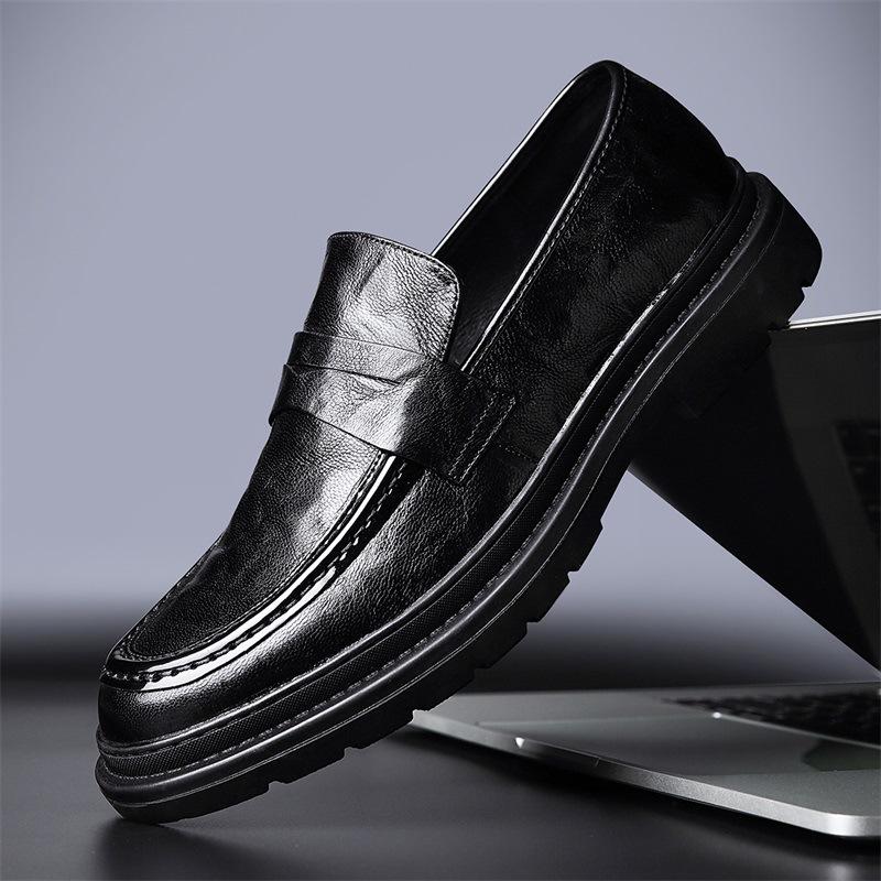 Leather Shoes Men's Business Leather Casual Leather Shoes Spring New One-pedal Black Leather Shoes Commuter Men Loafers Men