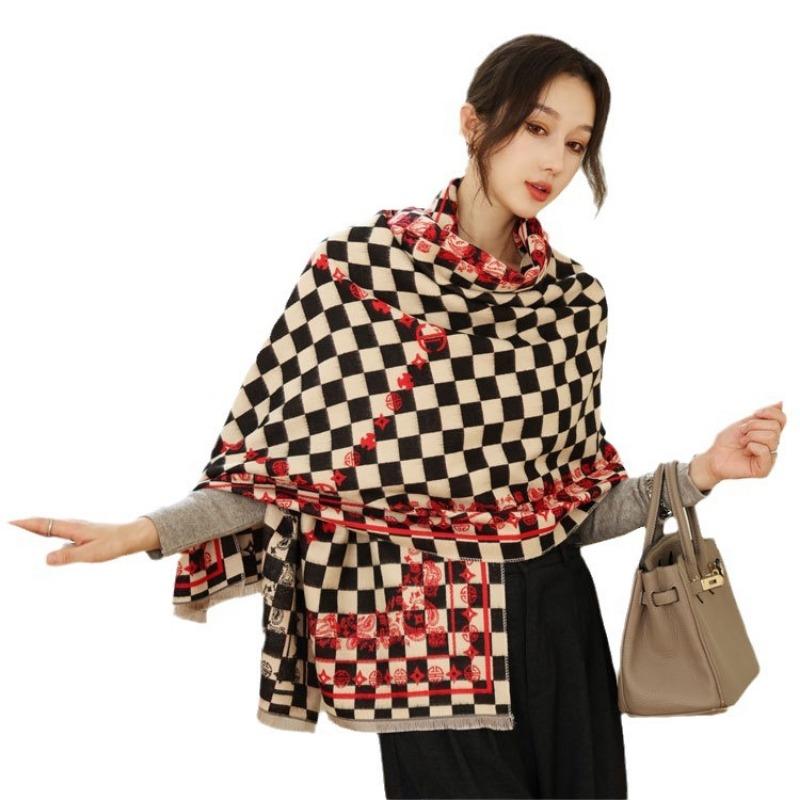 Autumn and Winter New Checkerboard Jacquard Scarf High-end Imitation Cashmere Versatile Shawl Women's Thickened Warm Scarf Dual-purpose