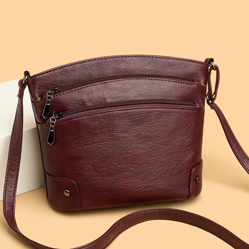 Customer Order Women's Bag 2025 New Retro Fashion Multi-layer Bucket Bag Soft Leather Lady Middle-aged Mother Lady Messenger Bag