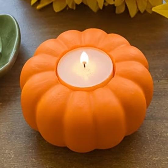 Autumn Home Decorations 3D Printed Pumpkin Candle Holder, Halloween Fall Candlestick for Tea Window Sill Decor Wax LED Candles, Tabletop Thanksgiving