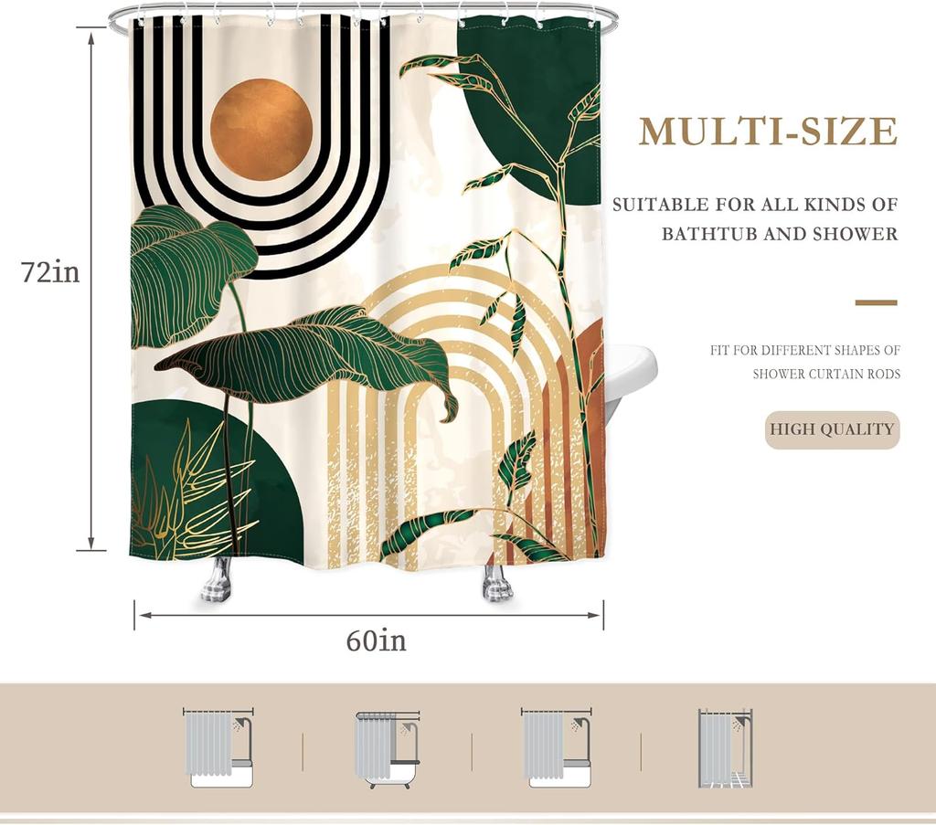 Geometric Nature Shower Curtain: Embrace The Modern Design, Soft Fabric, And Earthy Vibes For Your Stylish Bathroom