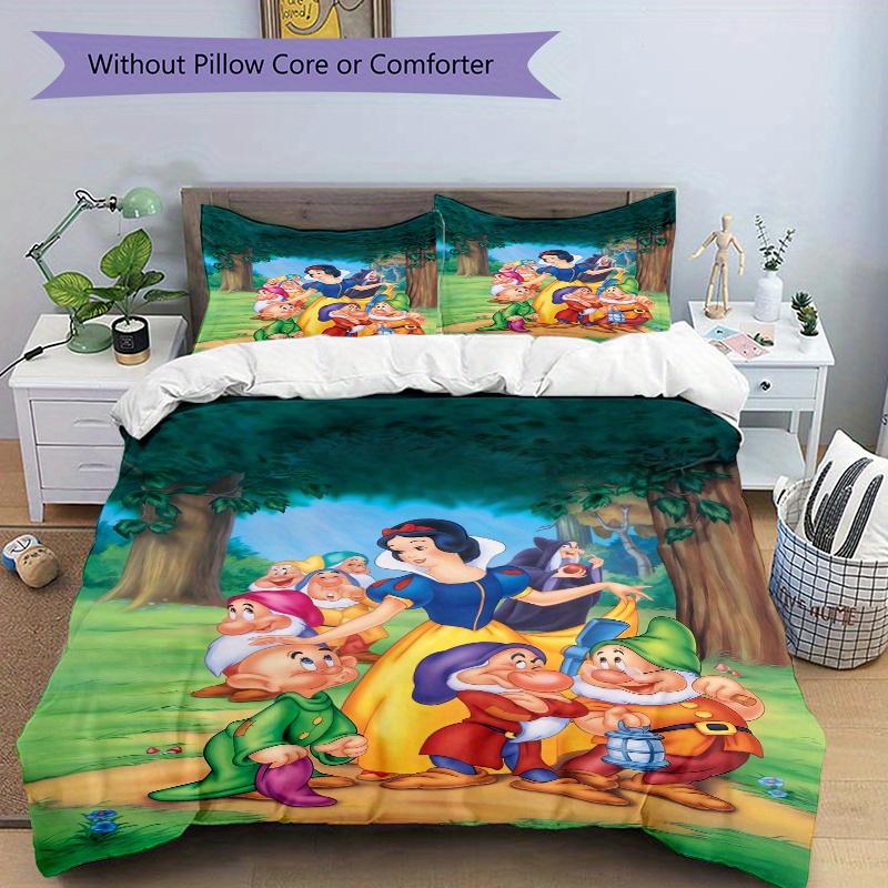 3pcs Cartoon Snow White and the Dwarfs Print Cover Set Ultra Soft, Breathable, and Comfortable Bedding with Stylish Design for Bedroom and Guest