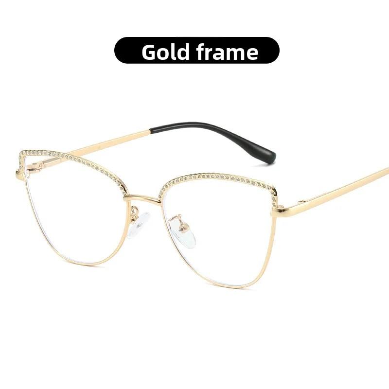 Metal Frame Cat Eye Eyeglass Diamond Bordered Anti Blue Light Glasses Fashionable Vintage Women Eyewear