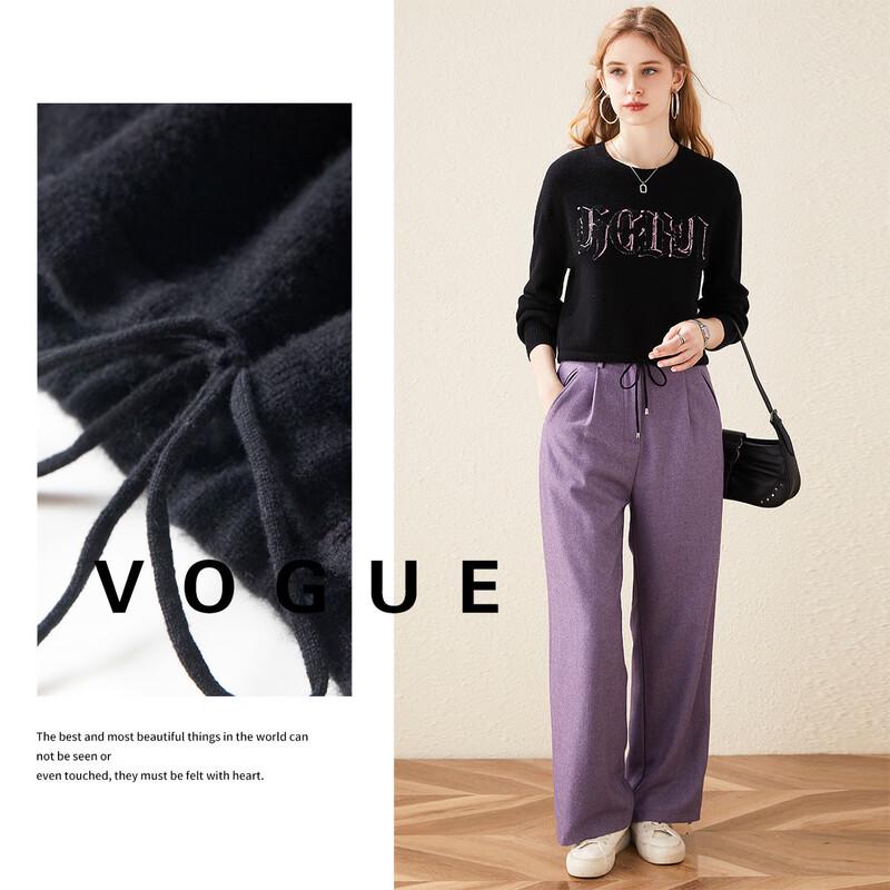 Tuhuang Women's Thick Pure Wool Drawstring Letter Embroidered Sweater