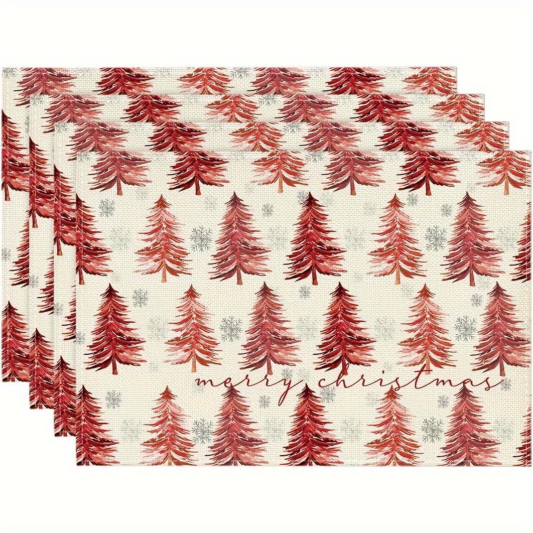 

4pcs, Red Merry Christmas Placemats Set of 4, 12x18 Inch Seasonal Winter Table Mats for Party Kitchen Dining Decoration 30x45cm-4PC