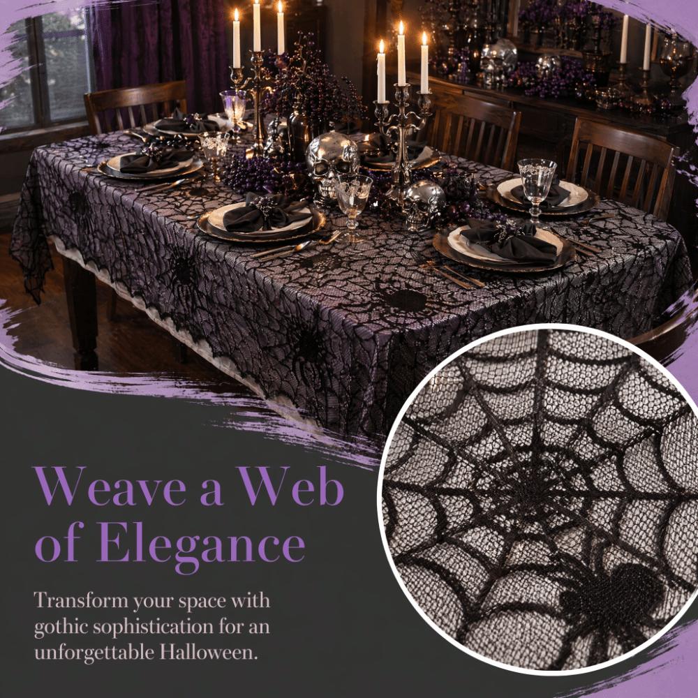Lace Halloween Decoration Lightweight Spider Web Tablecloth Creepy Black Tablecloth  Party Supplies