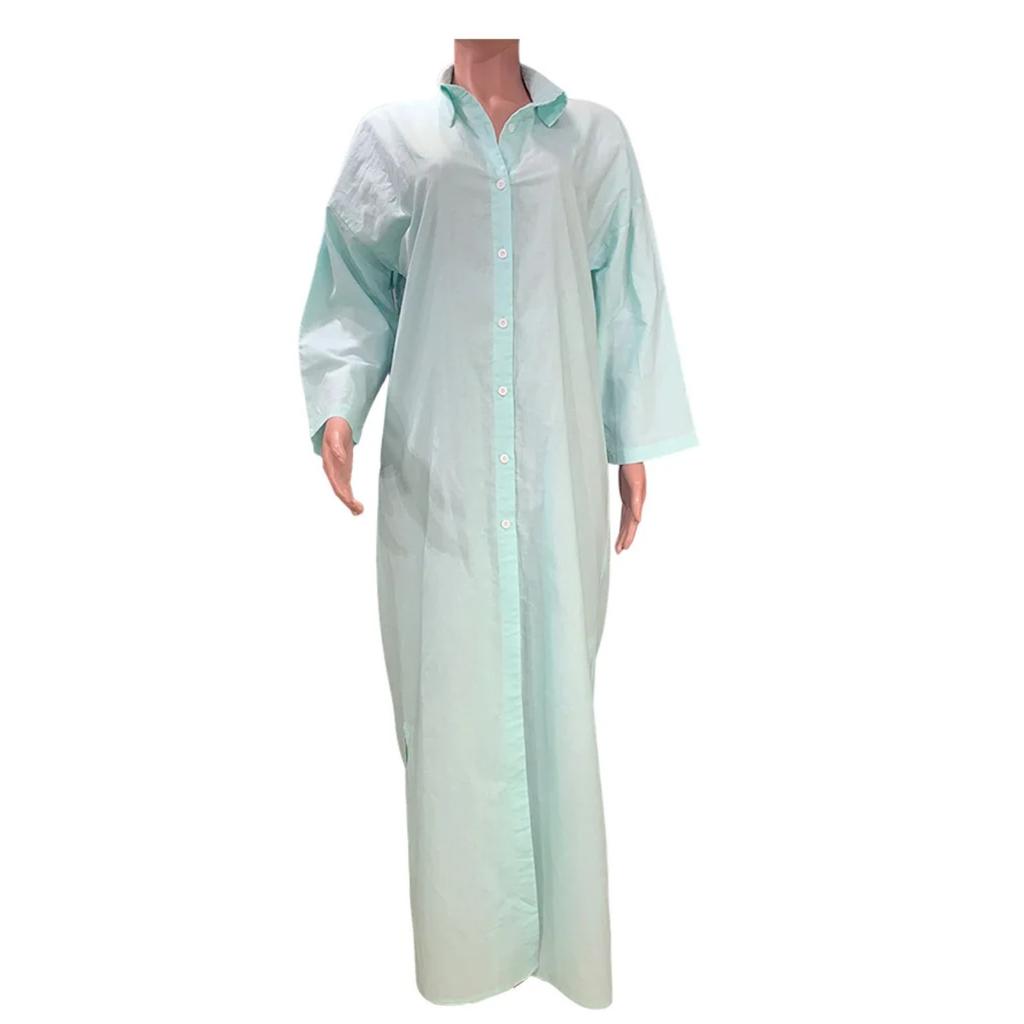 Summer Womens Fashionable Solid Color Cotton Linen Shirt Dress Elegant Casual Party Dress New Lapel Button Slit Midi Shirt Dress