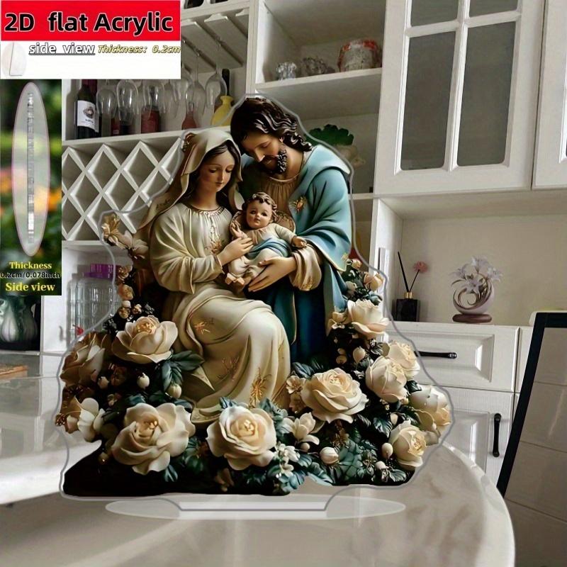 2D Flat Jesus Creative Acrylic Desk Decor, Floral Design, Suitable for wall decoration, porch, room, villa, accents Home, Hallway, or Workplace - Rust