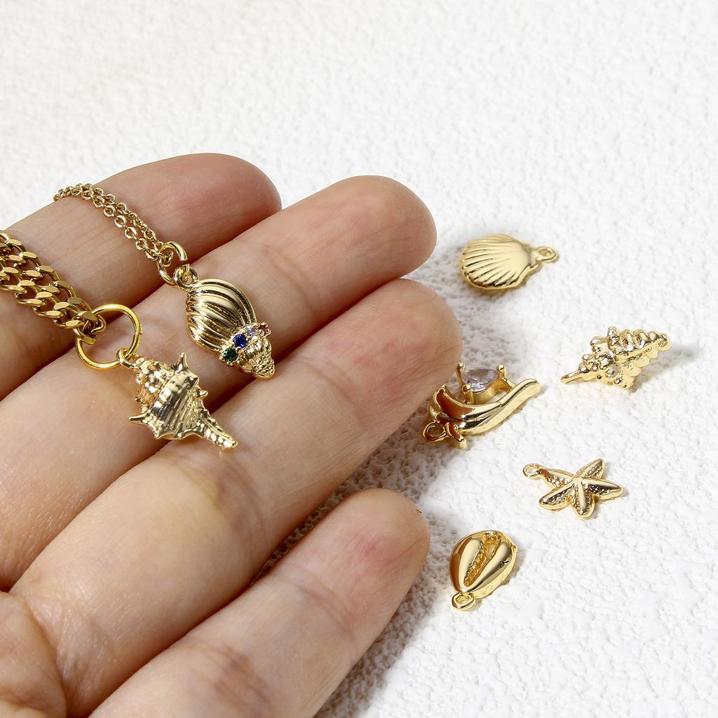 2Piece Brass Ocean Jewelry Charms 18K Gold Color Starfish Conch Dolphin Metal Pendants For Jewelry Making Diy Necklace Supplies